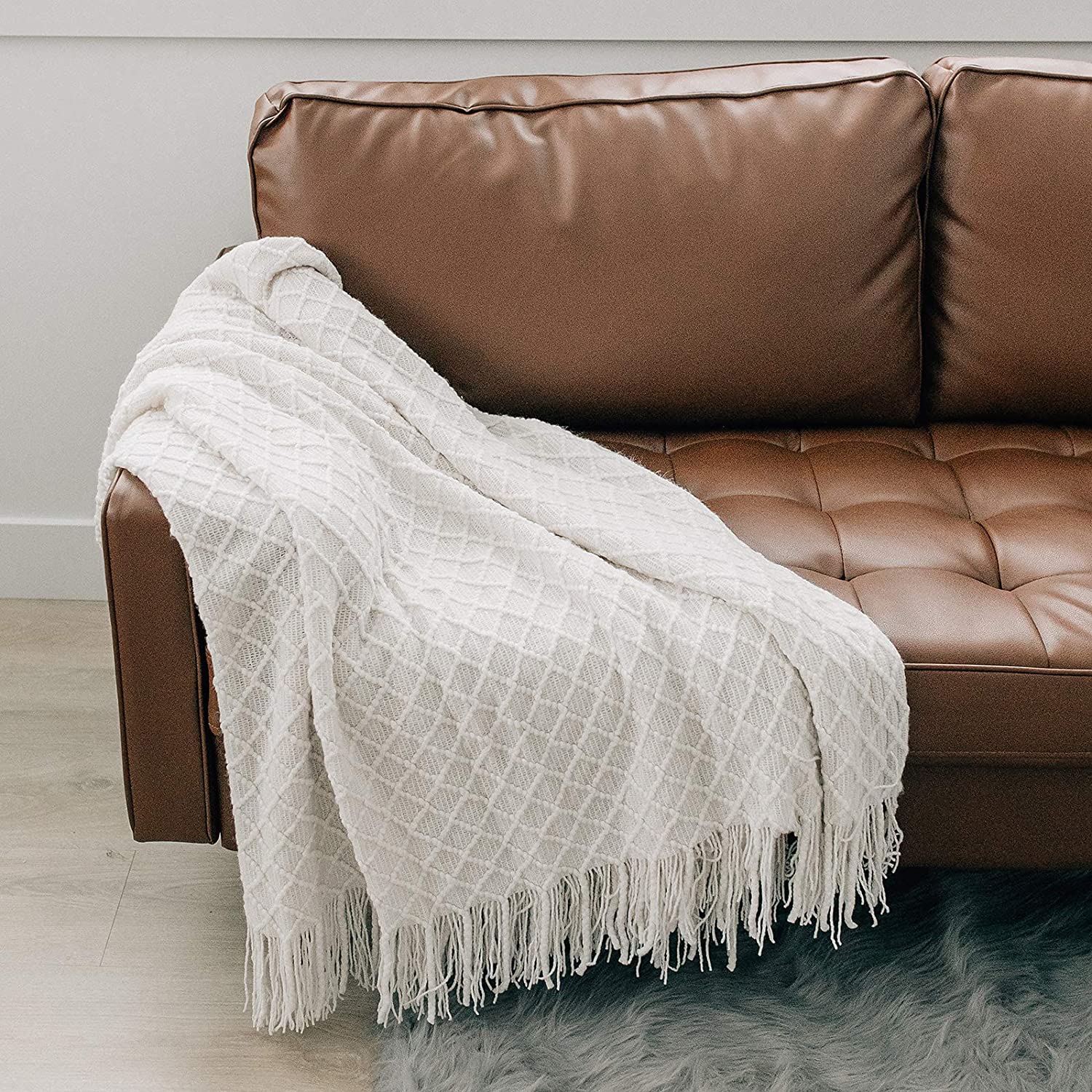 Graced Soft Luxuries Woven Knitted Boho Fringe Throw Blanket