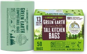 Green Earth Compostable Nutrient-Rich Biodegradable Trash Bags, 13-Gallon