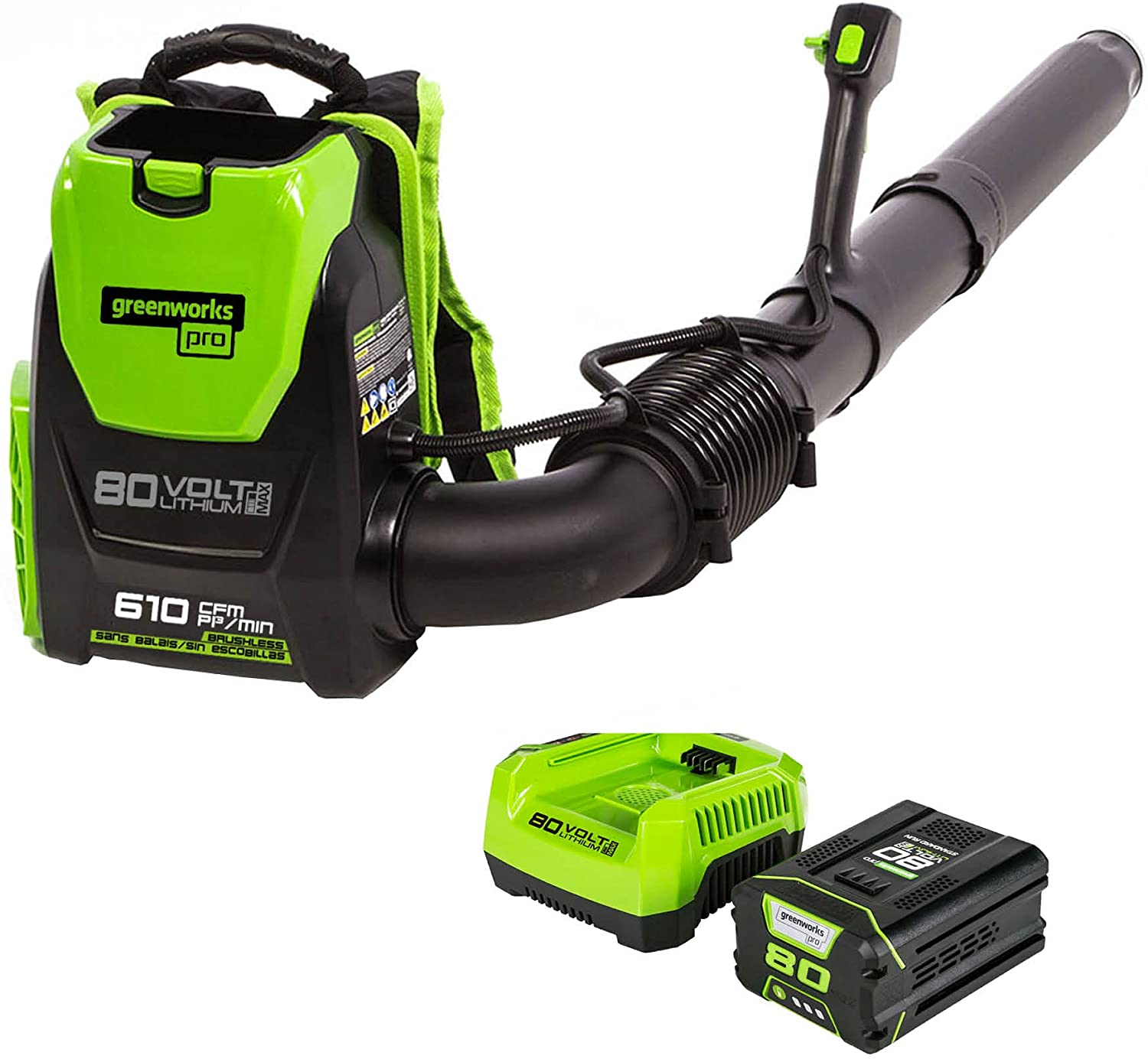 Greenworks 80V Trigger-Activated Backpack Blower and Rapid Charger