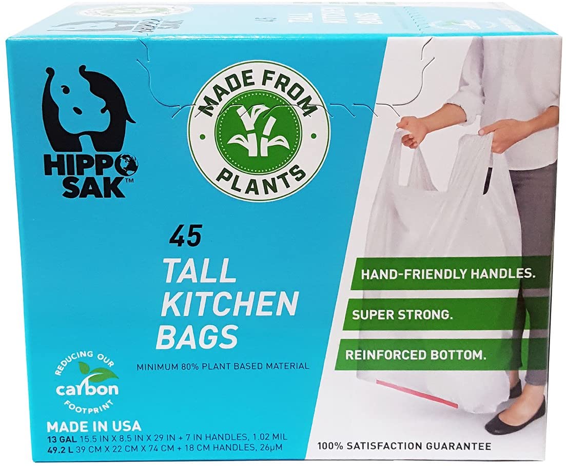 Hippo Sak Reinforced Bottom Biodegradable Trash Bags, 13-Gallon