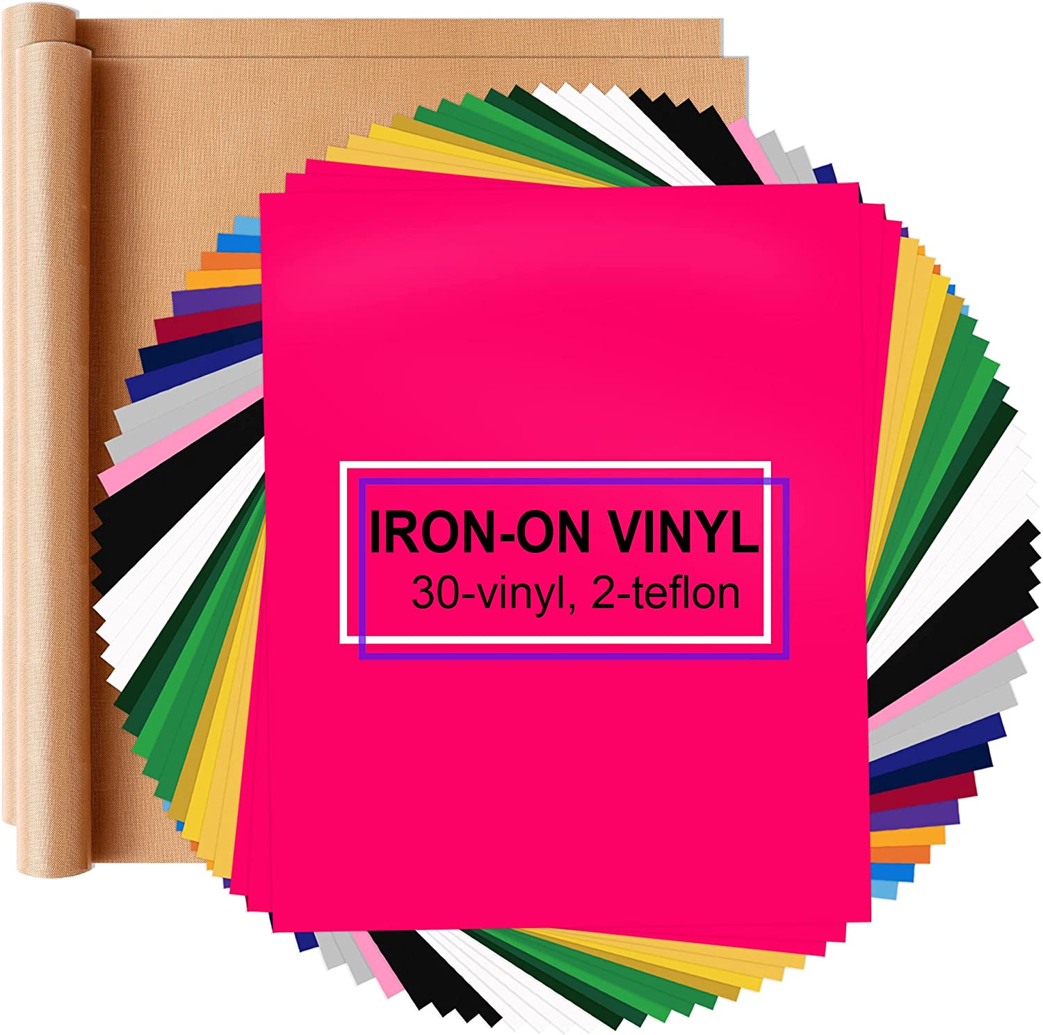 HIRALIY Easy-Weed Heat Transfer Vinyl HTV Sheets Bundle Kit, 30-Pack