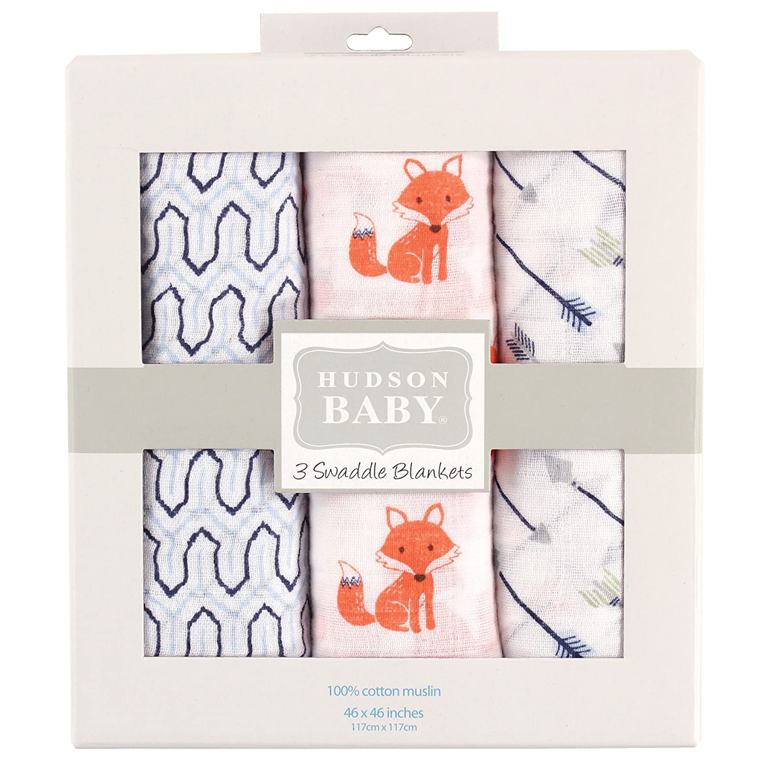 Hudson Baby Unisex Cotton Muslin Baby Swaddle Blanket, 3-Pack