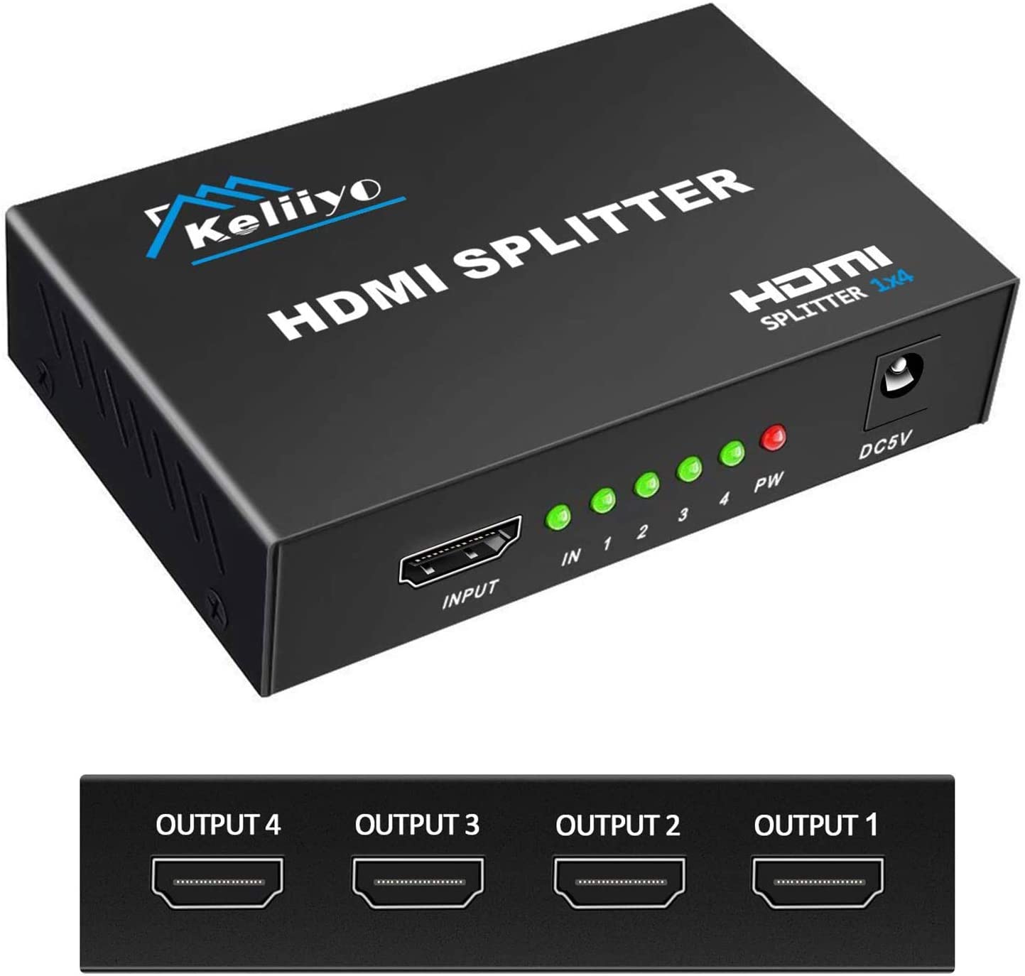KELIIYO HDMI Video Splitter & AC Adapter, 1 In 4 Out