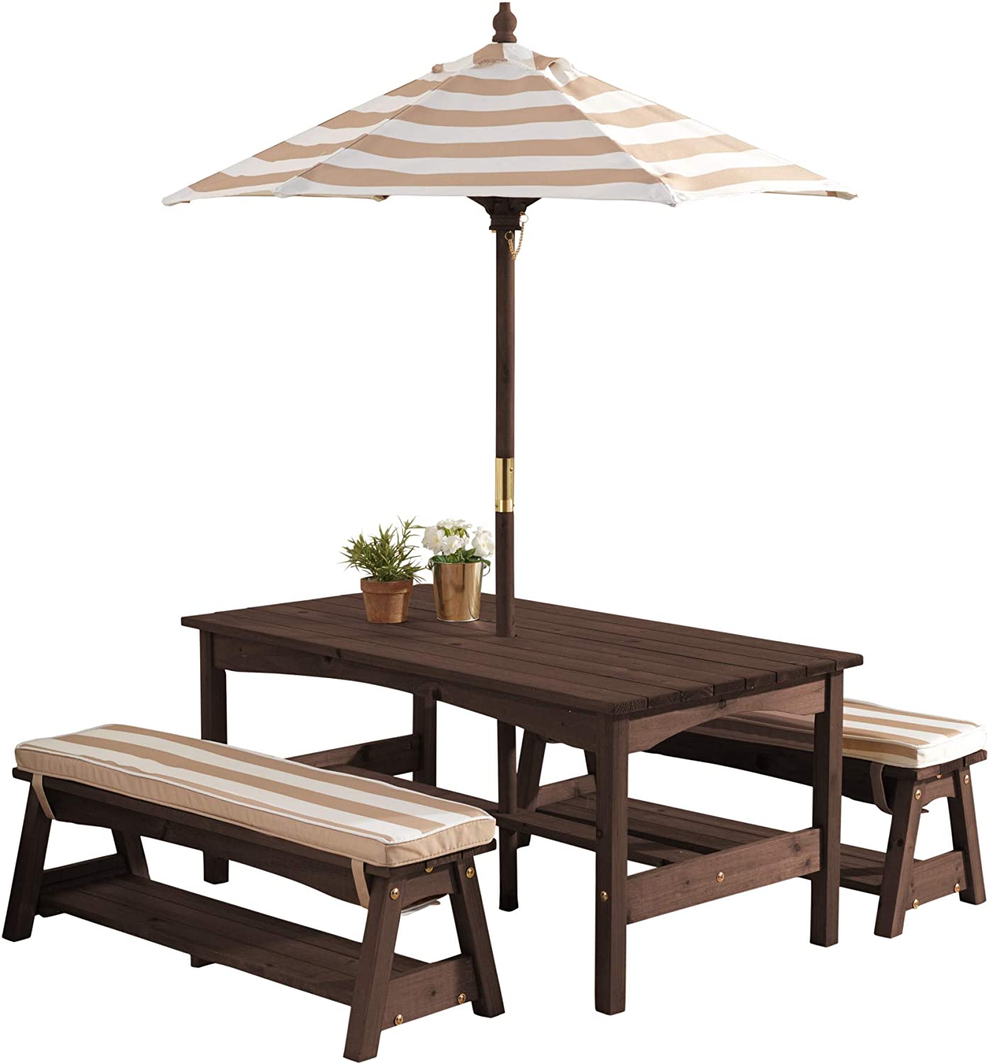 KidKraft Shaded Patio Wood Kid’s Outdoor Table & Chairs Bench Set