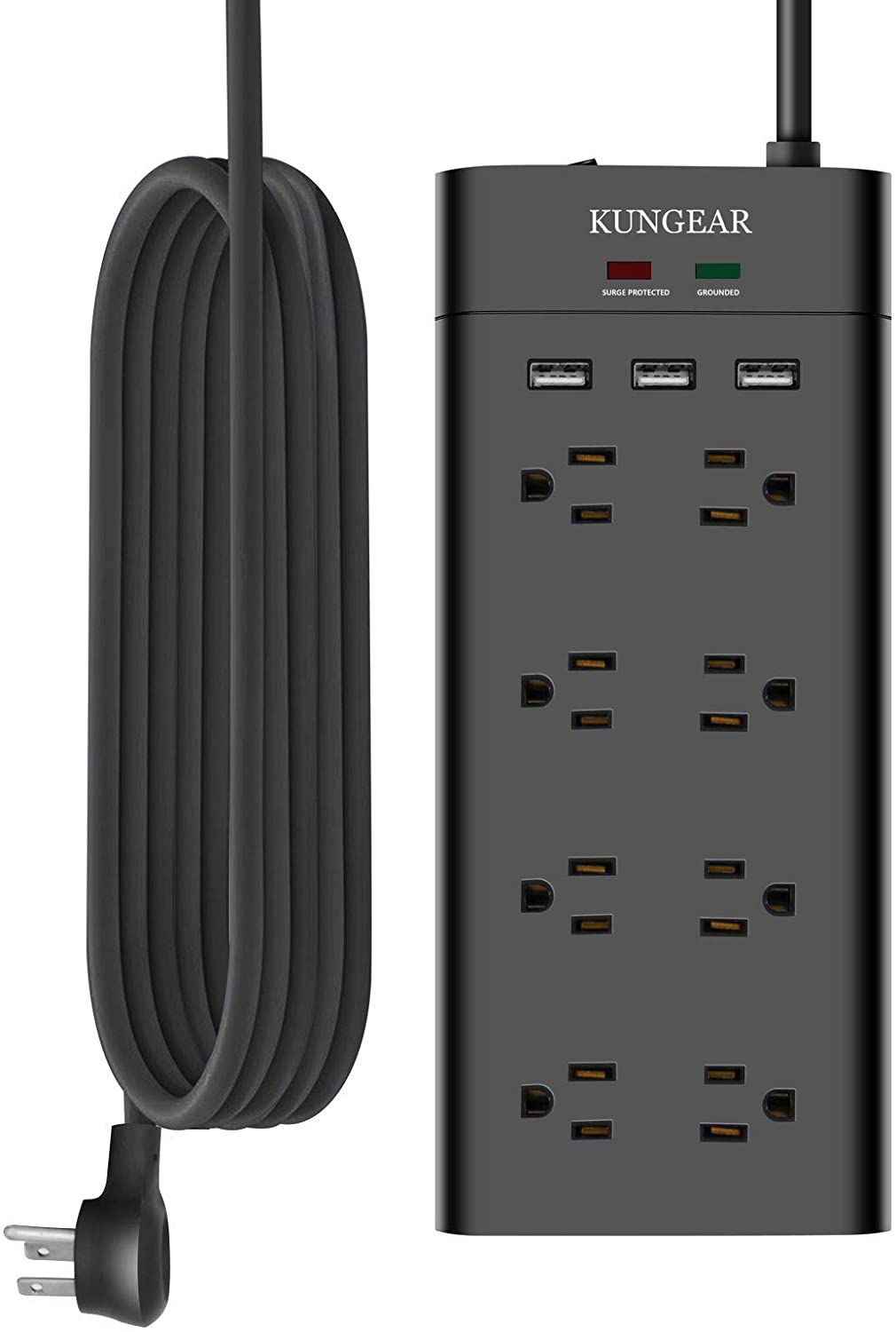 FCC ETL Listed BESTEK 8-Outlet Surge Protector Power Strip 15Amp 5V 4.2A 4 Smart USB Charging Ports Black 10-Foot Heavy Duty Extension Cord 600 Joule