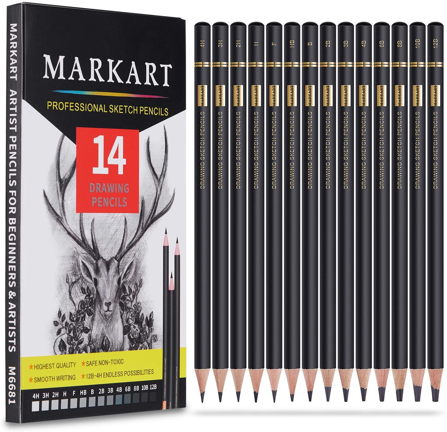 MARKART Eco-Friendly Drawing Graphite Pencils, 14-Piece