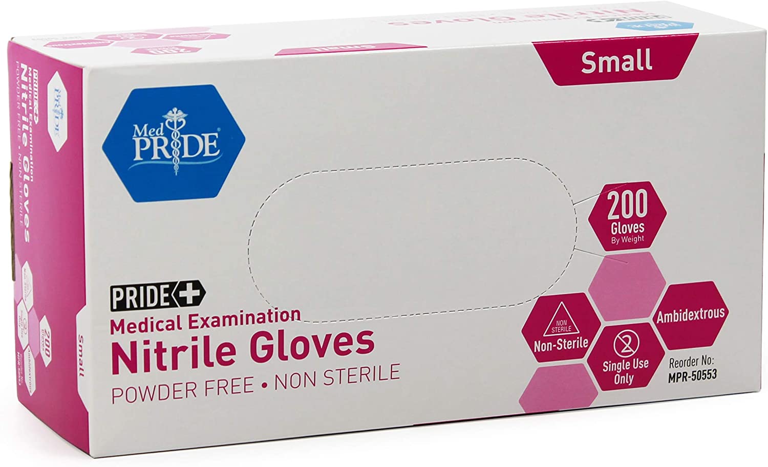 MedPRIDE Nitrile Latex & Powder Free Exam Gloves, Small