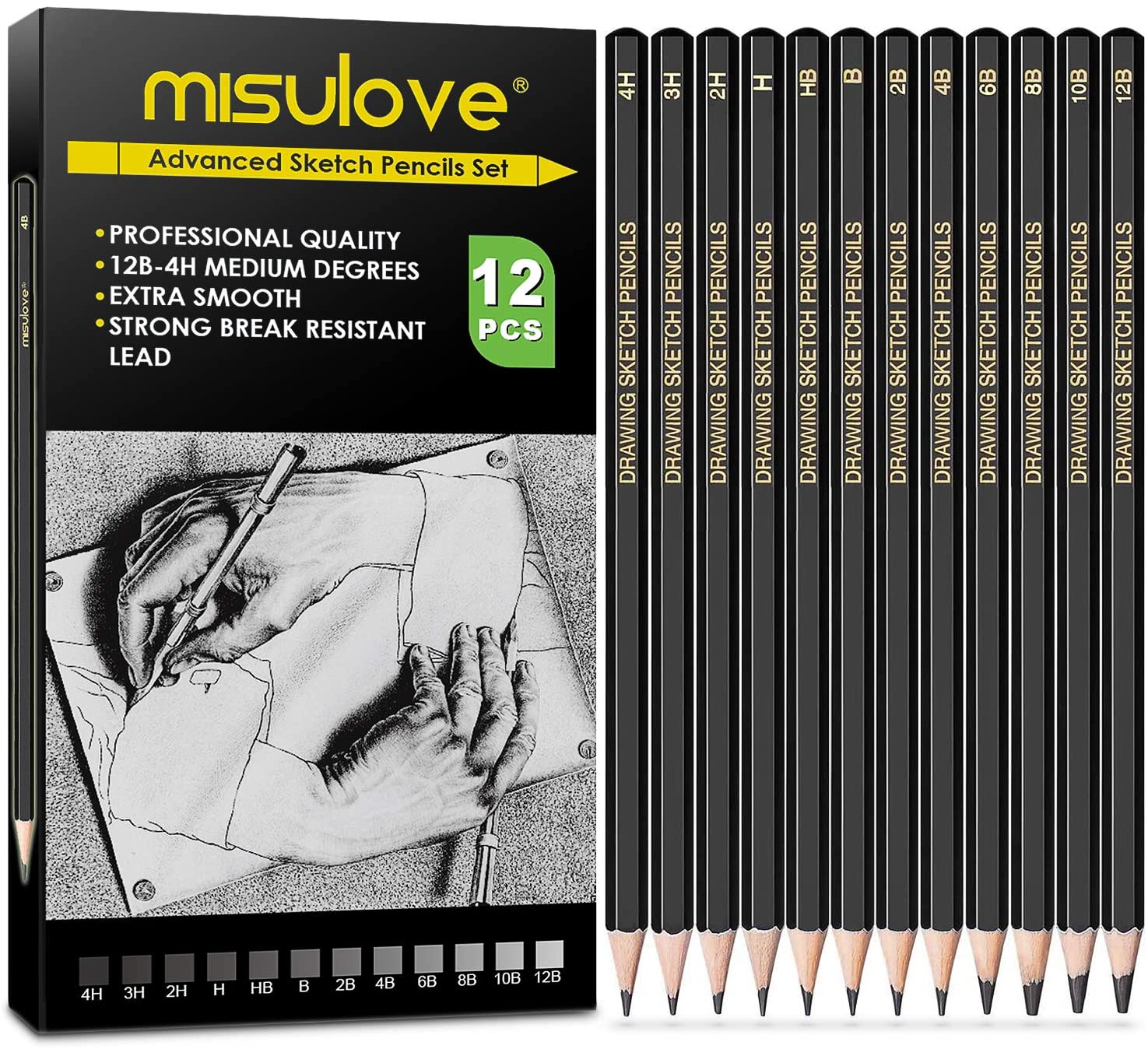 MISULOVE Portable Drawing Pencil Set, 12-Piece
