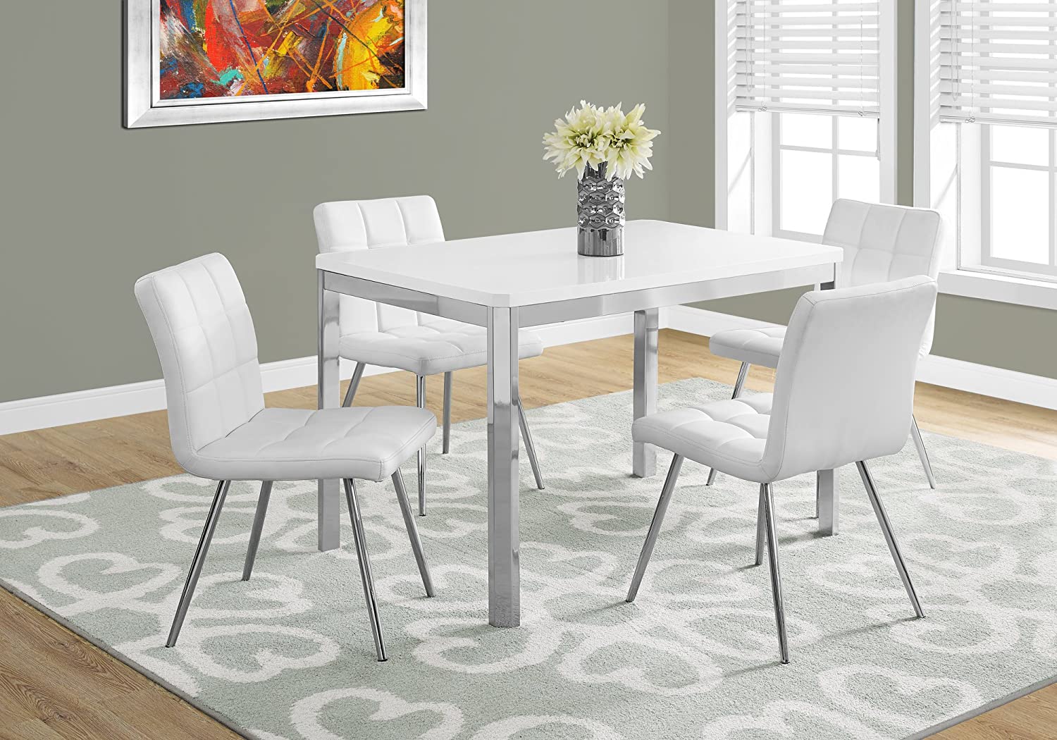 Monarch Specialties 32-Inch x 48-Inch White & Chrome Dining Table