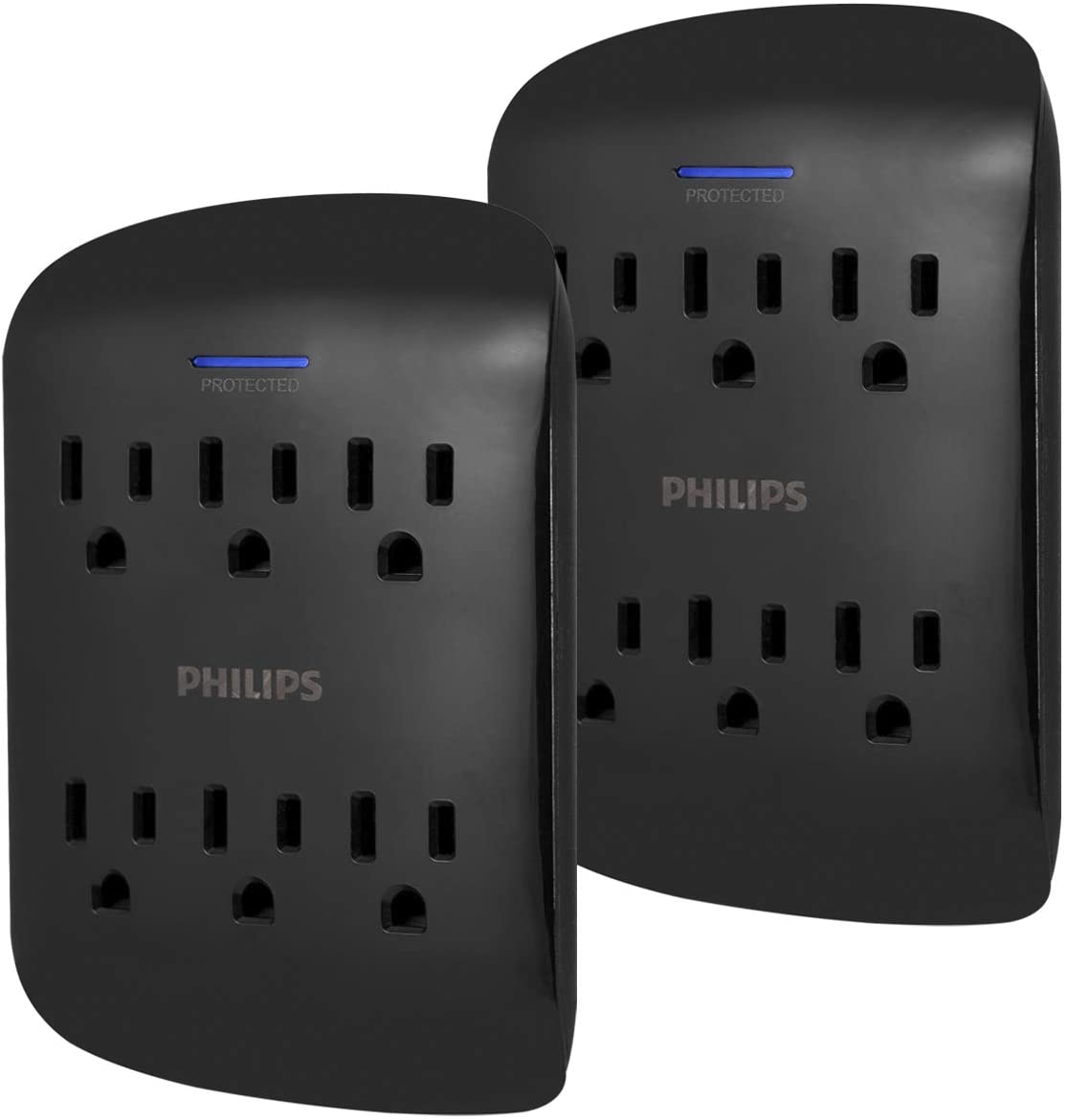 PHILIPS 6-Outlet Surge Protector Tap, 2-Pack