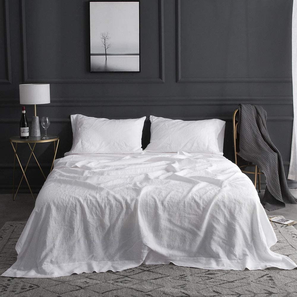 Simple&Opulence Elegant Embroidered Linen Sheets, 4-Piece