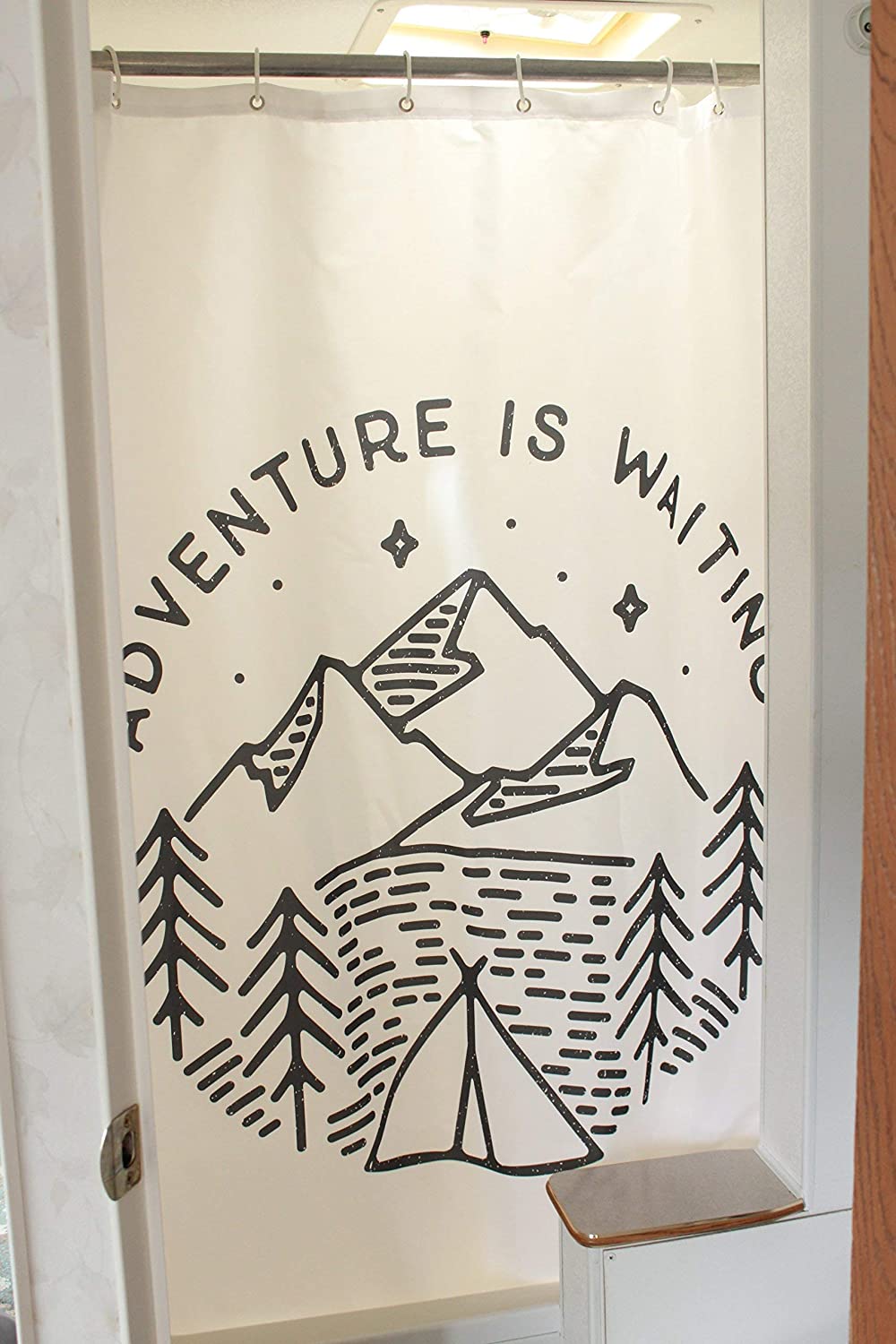 Solid Elements Polyester Adventure Is Waiting RV Camper Shower Curtain