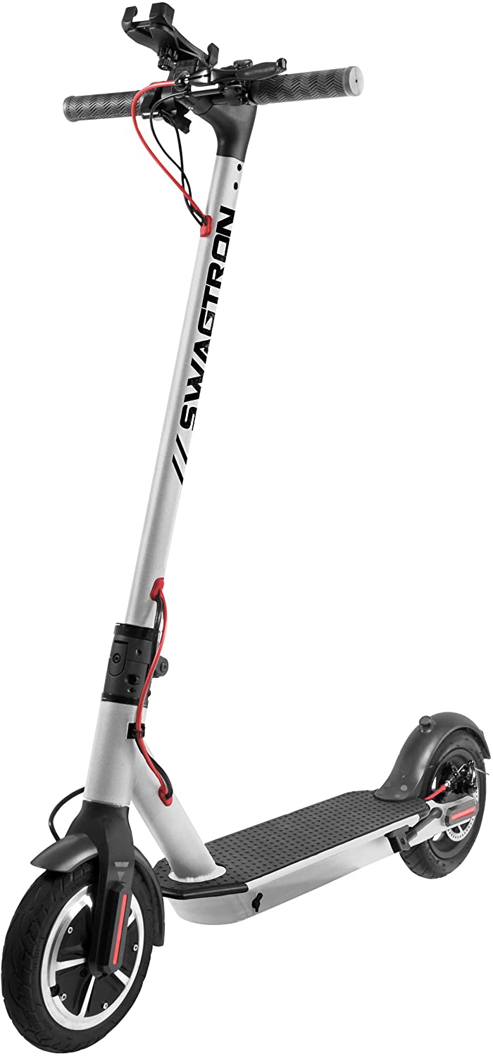 Swagtron 8.5-Inch Cushioned Tires Silver Electric Scooter