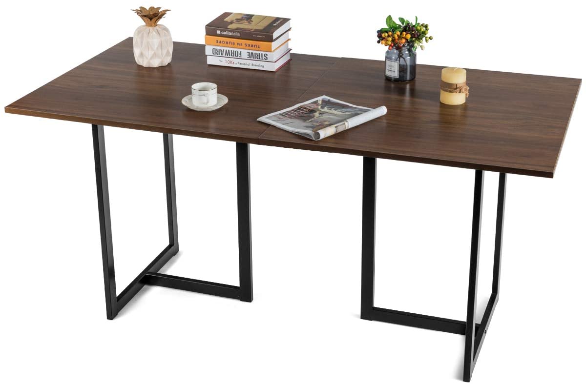 Tangkula Industrial Iron Frame Kitchen Dining Table