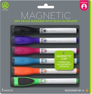 U Brands Whiteboard Built-In Eraser Dry Erase Marker, 6-Count