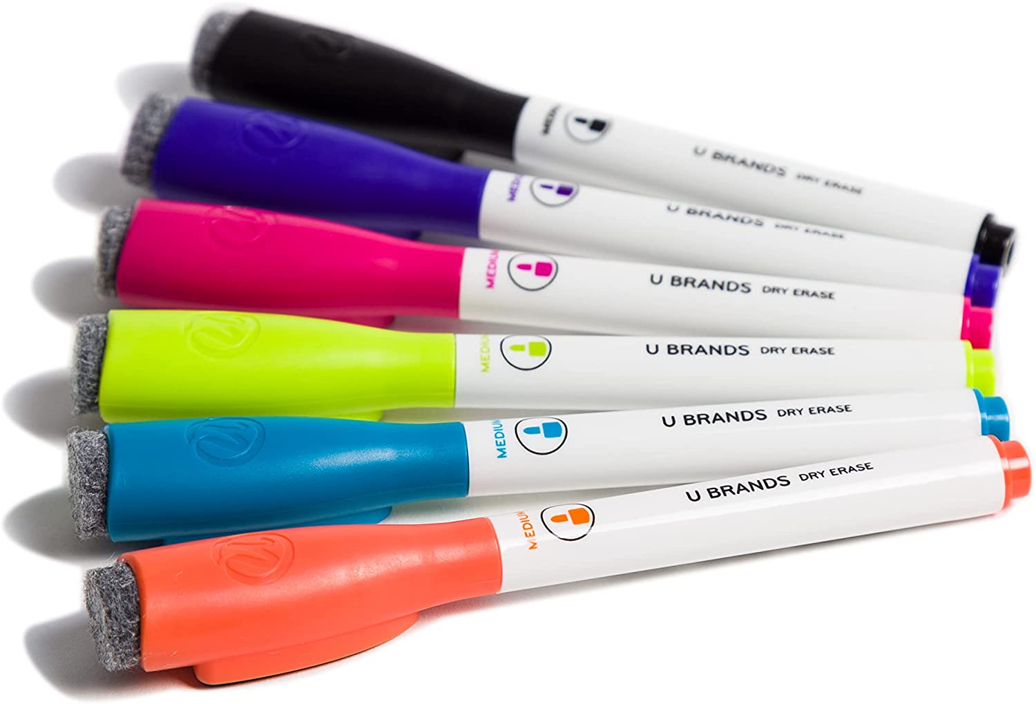 U Brands Whiteboard Built-In Eraser Dry Erase Markers, 6-Count