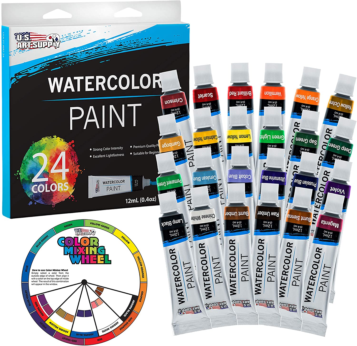 U.S. Art Supply Acid-Free Watercolor Paints, 24-Count