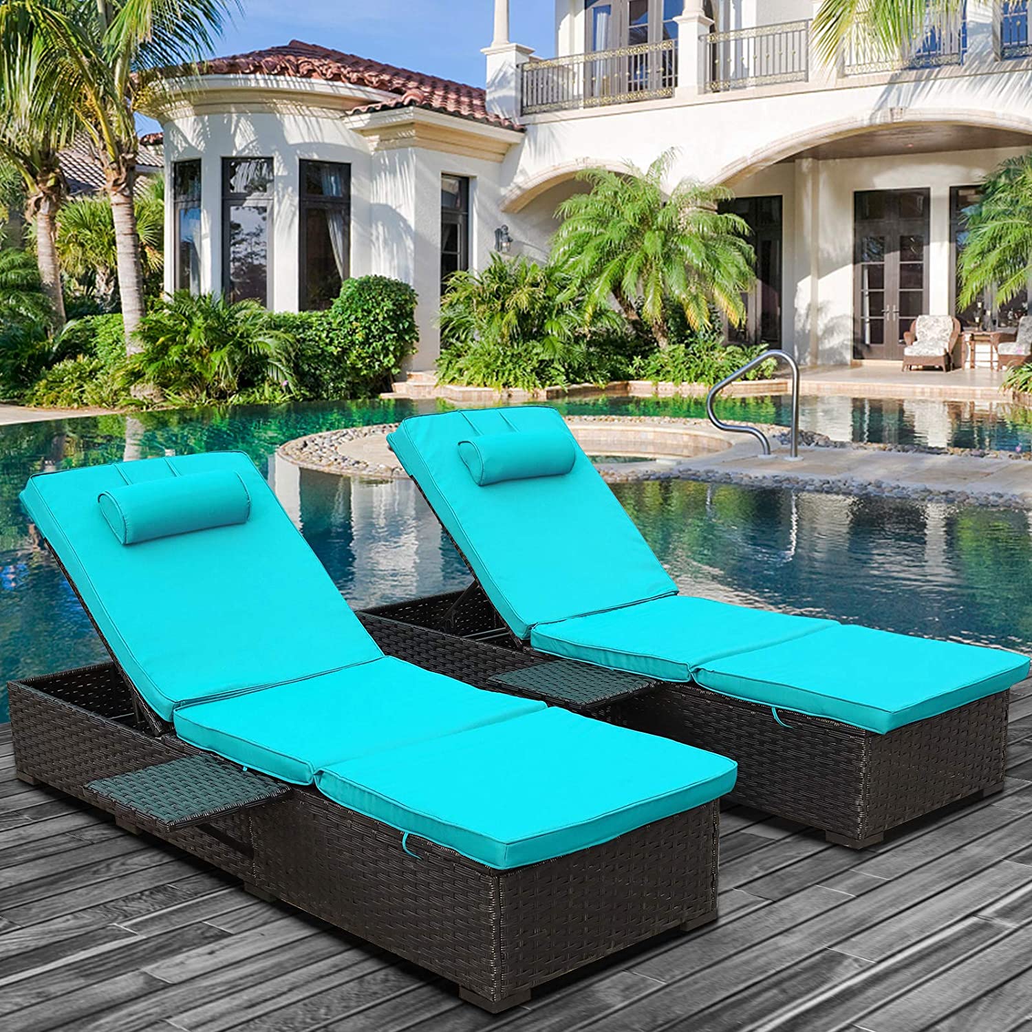 WAROOM Outdoor PE Wicker Patio Chaise Lounge, 2-Pack