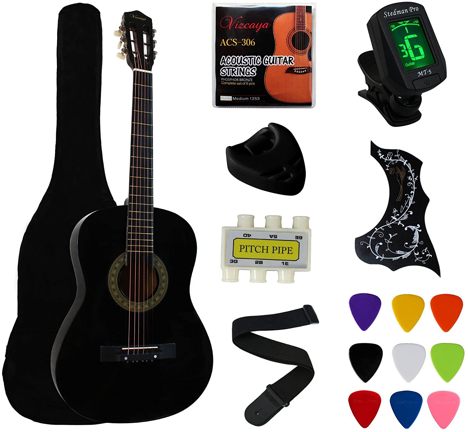 YMC Teardrop Shaped Ebonized Acoustic Guitar