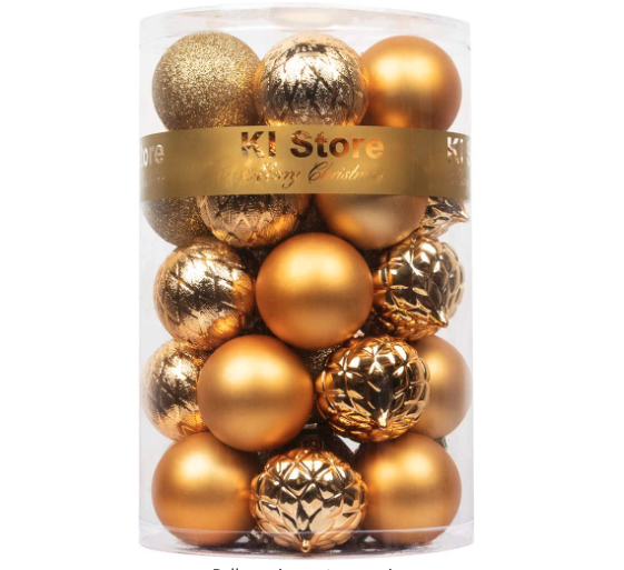 KI Store Gold Christmas Ball Ornaments, 34-Count