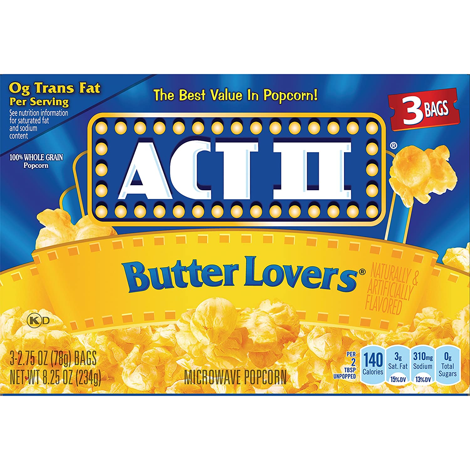 Act II Butter Lovers Microwave Popcorn, 3-Count