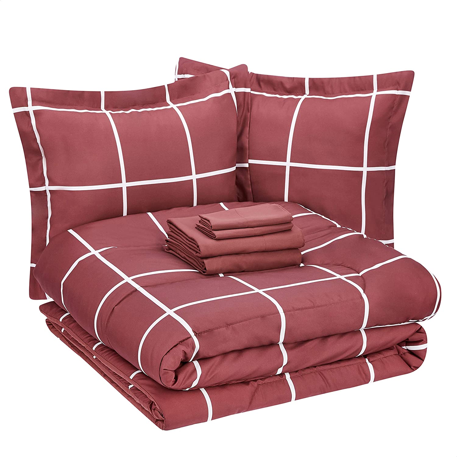AmazonBasics OEKO-TEX Green Queen Comforter Set, 7-Piece