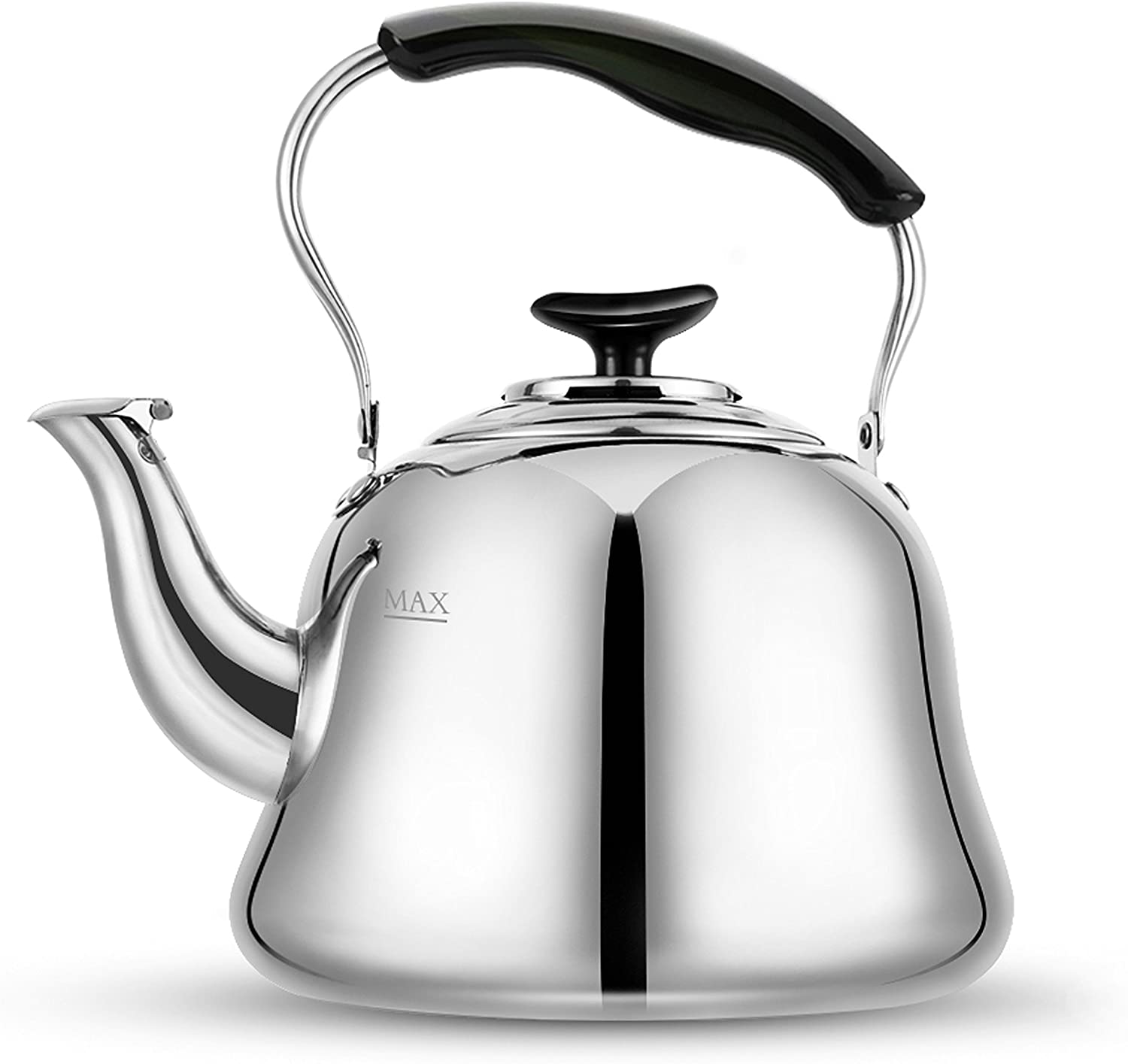 AMFOCUS Silver Ergonomic Handle Tea Pot Kettle, 2-Liters