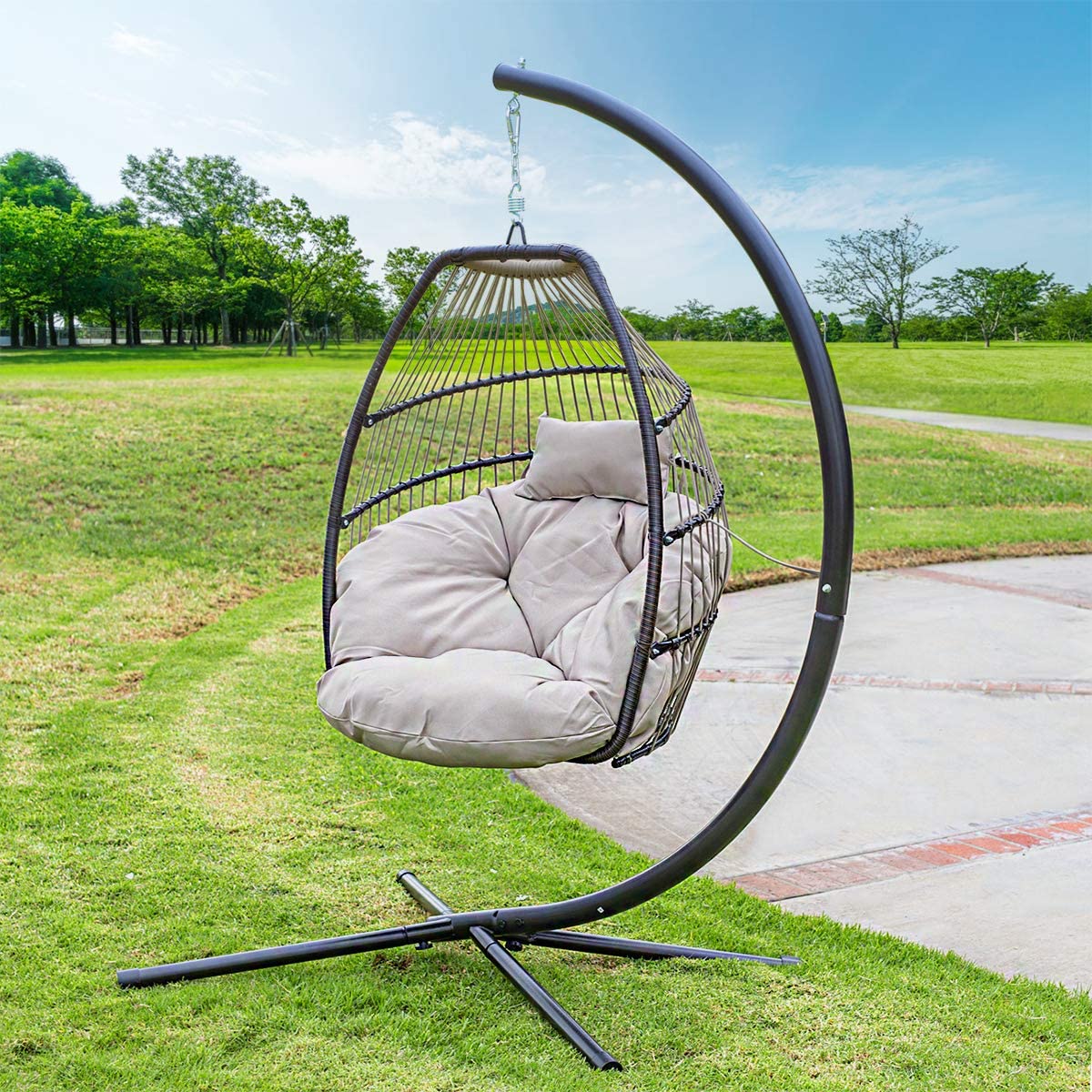 Barton Premium Hanging Wicker Patio Egg Chair & Stand