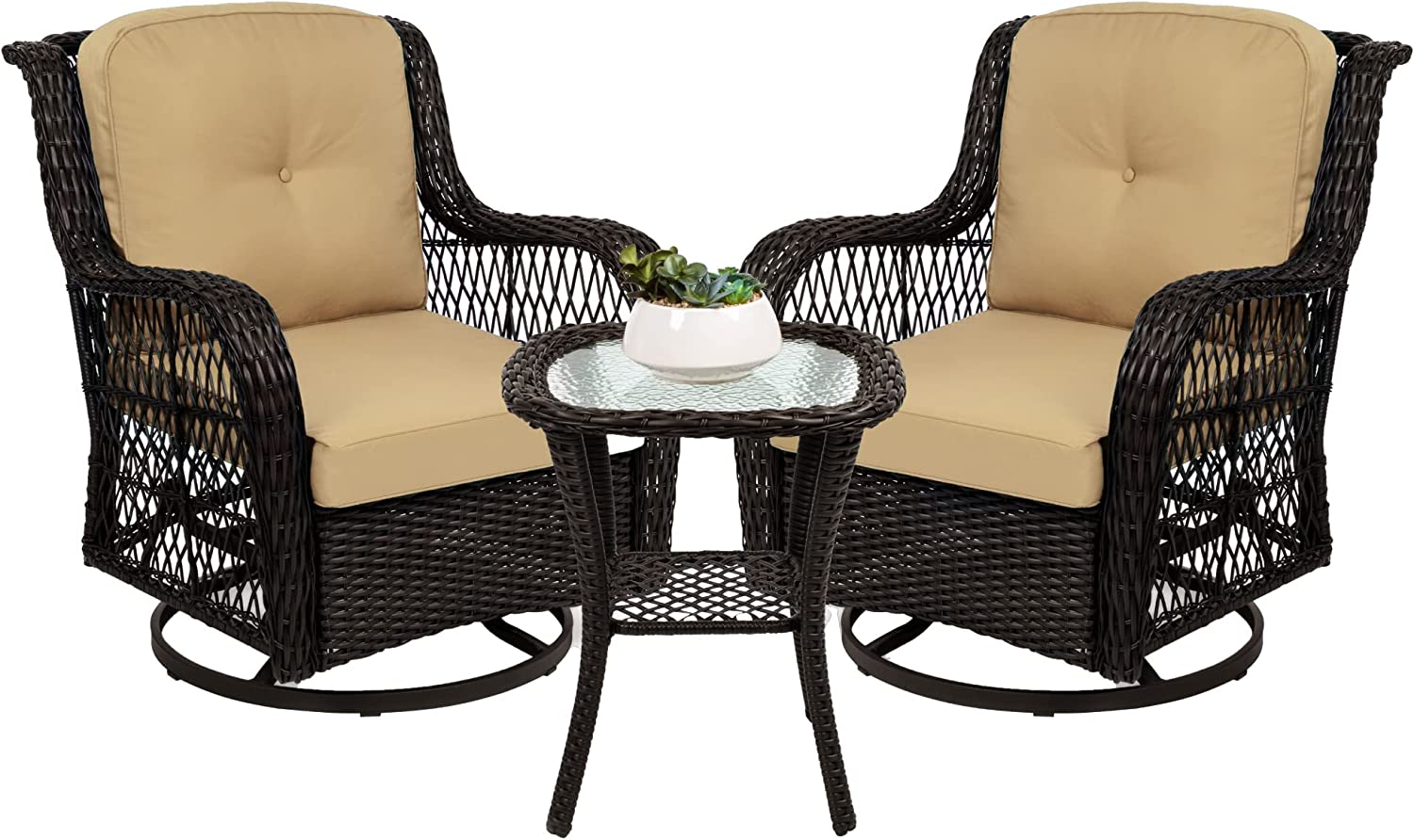 Best Choice Products Full Rotation Swivel Patio Bistro Chairs, 3-Piece