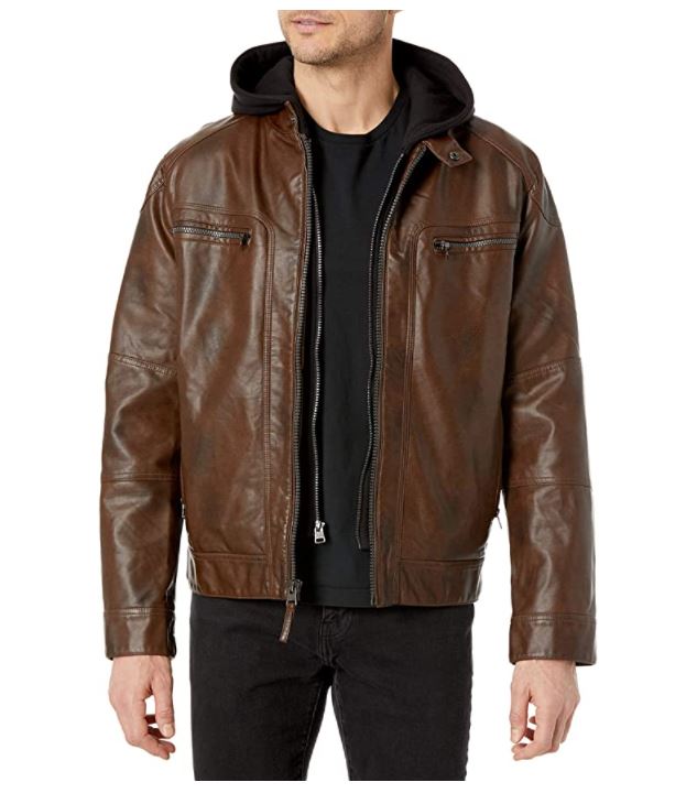 Calvin Klein Hooded Men’s Leather Jacket & Removable Sweatshirt