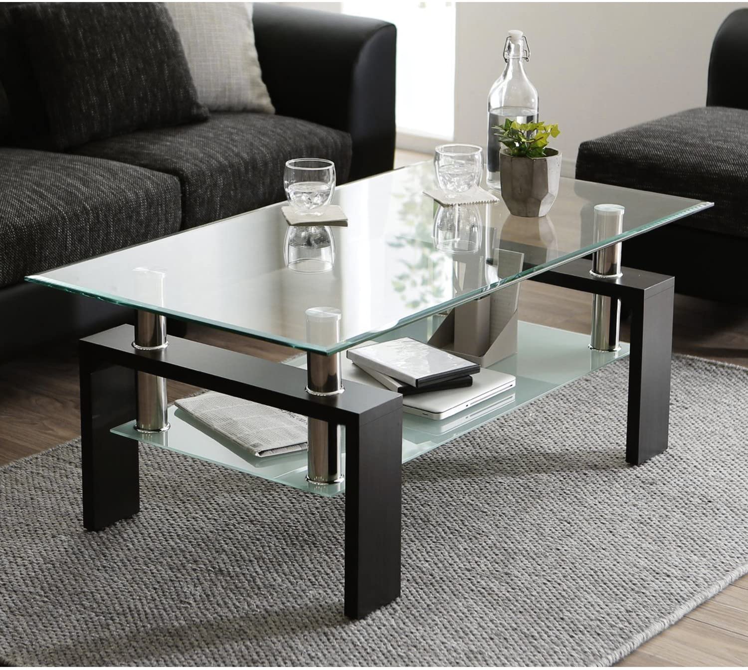 Depointer Life Glass & Metal Rectangle Coffee Table