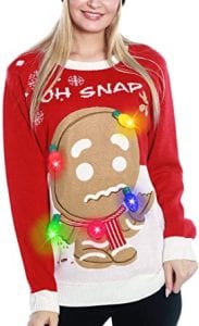 GreaSmart Light Up Gingerbread Christmas Sweater For Women