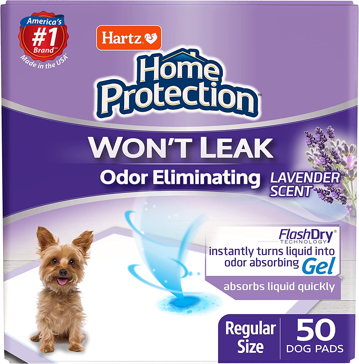 Hartz Home Protection FlashDry Incontinence Pads For Animals, 50-Pack