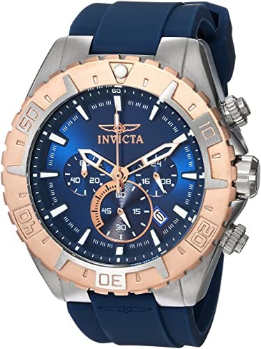Invicta Men’s Silicone Strap Aviator Quartz Watch, Blue