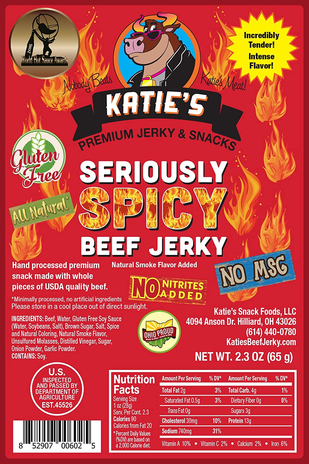 Katie’s Premium Tender Seriously Spicy Beef Jerky, 2.3-Ounce
