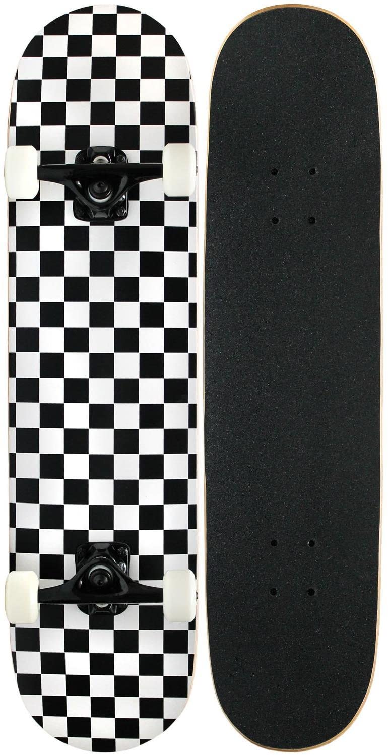 KPC Black & White Checker Pro Skateboard, 32 x 8-Inch