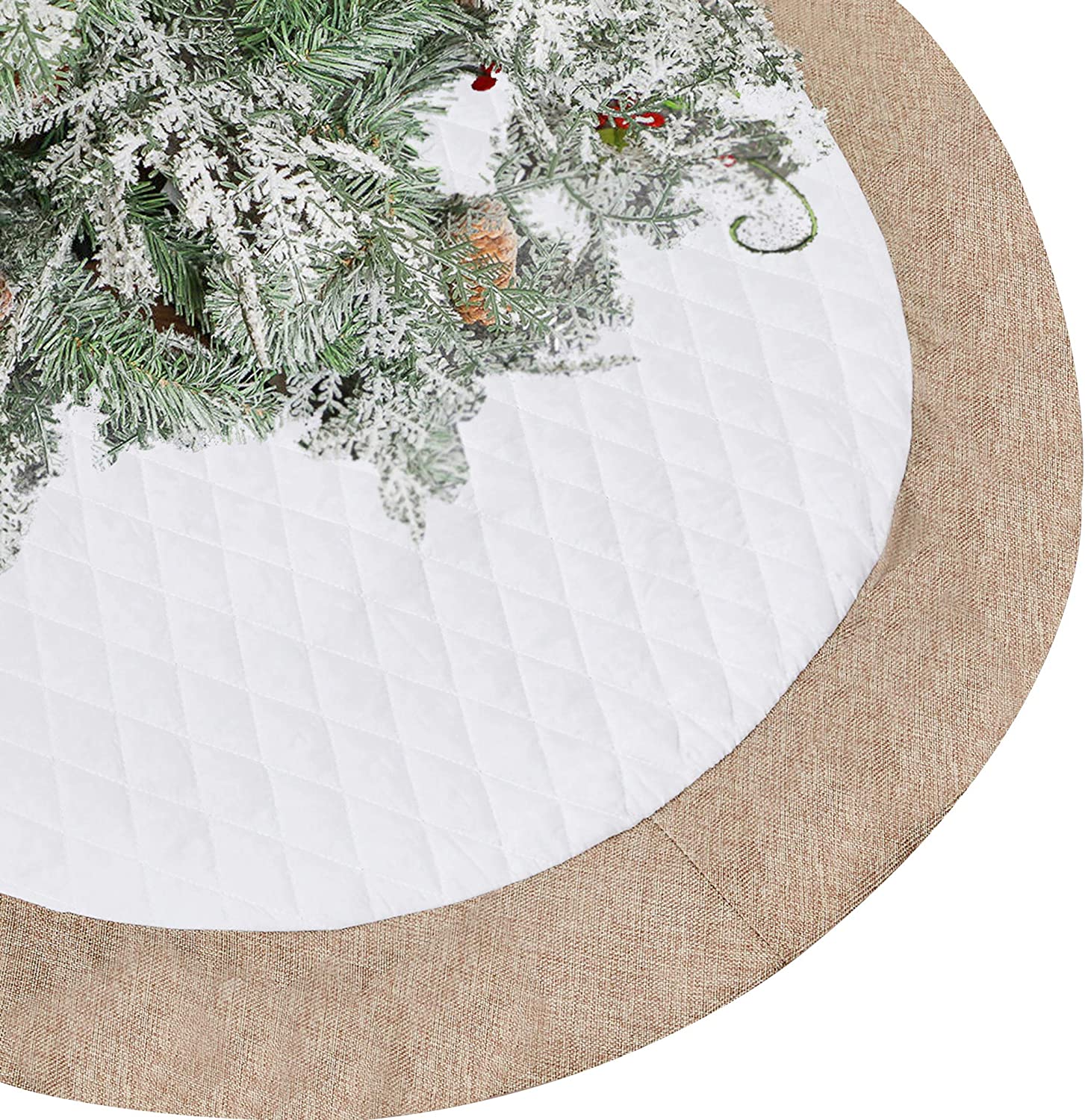 Lalent White Quilted Christmas Tree Skirt, 48-Inch
