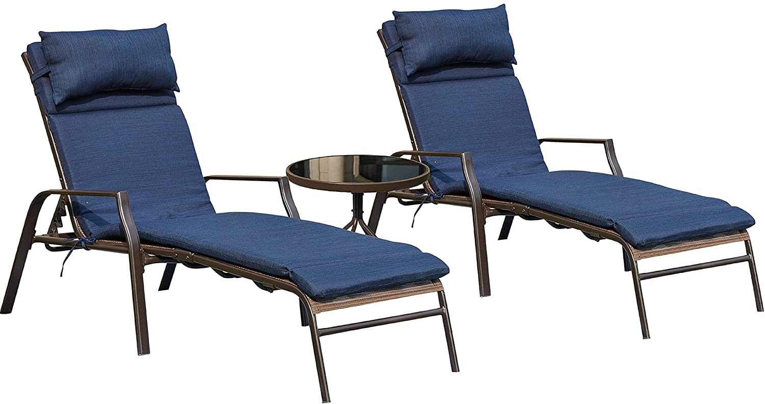 LOKATSE HOME Reclining Outdoor Patio Chaise Lounge Chair Set