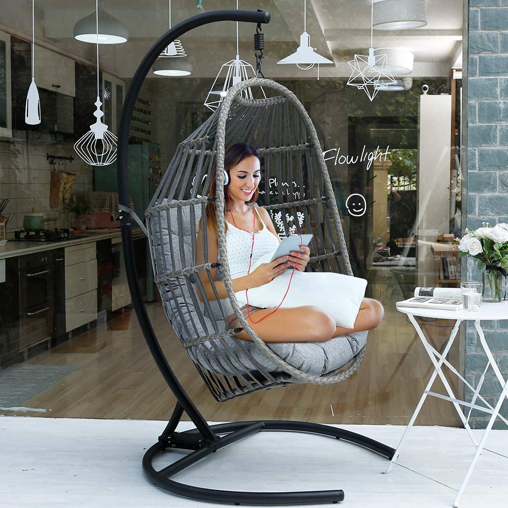 MOTRIP Detachable Design Wicker Rattan Patio Egg Chair & Stand