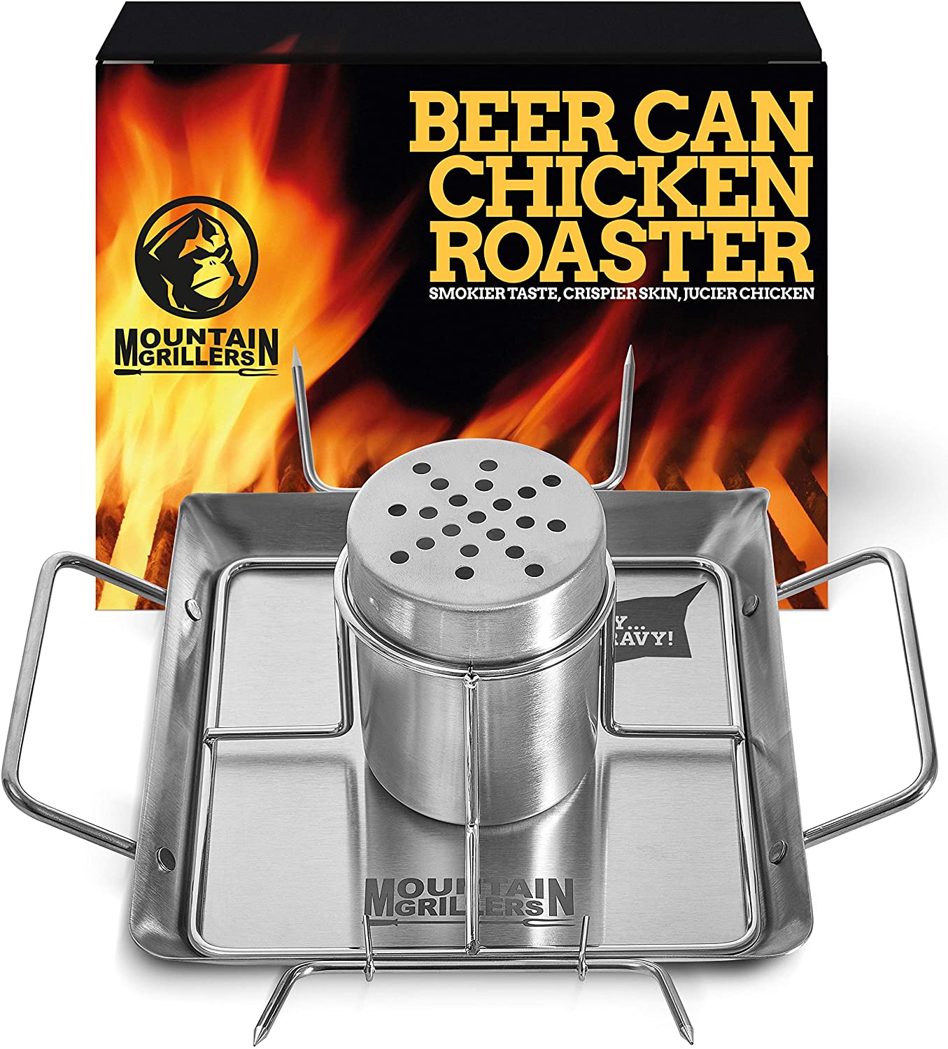 Mountain Grillers Drip Tray Flavor-Full Beer Can Chicken Holder
