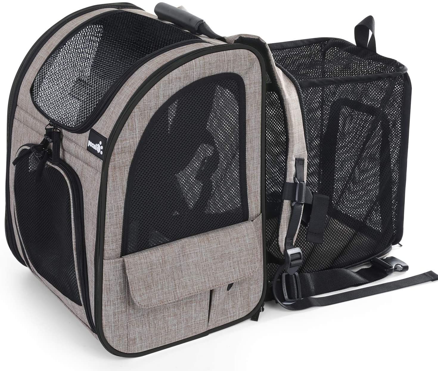 Pecute Expandable Dog Backpack, Light Grey