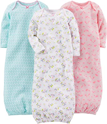 Simple Joys By Carter’s Cotton Baby Girl Sleeper Gown, 3-Pack