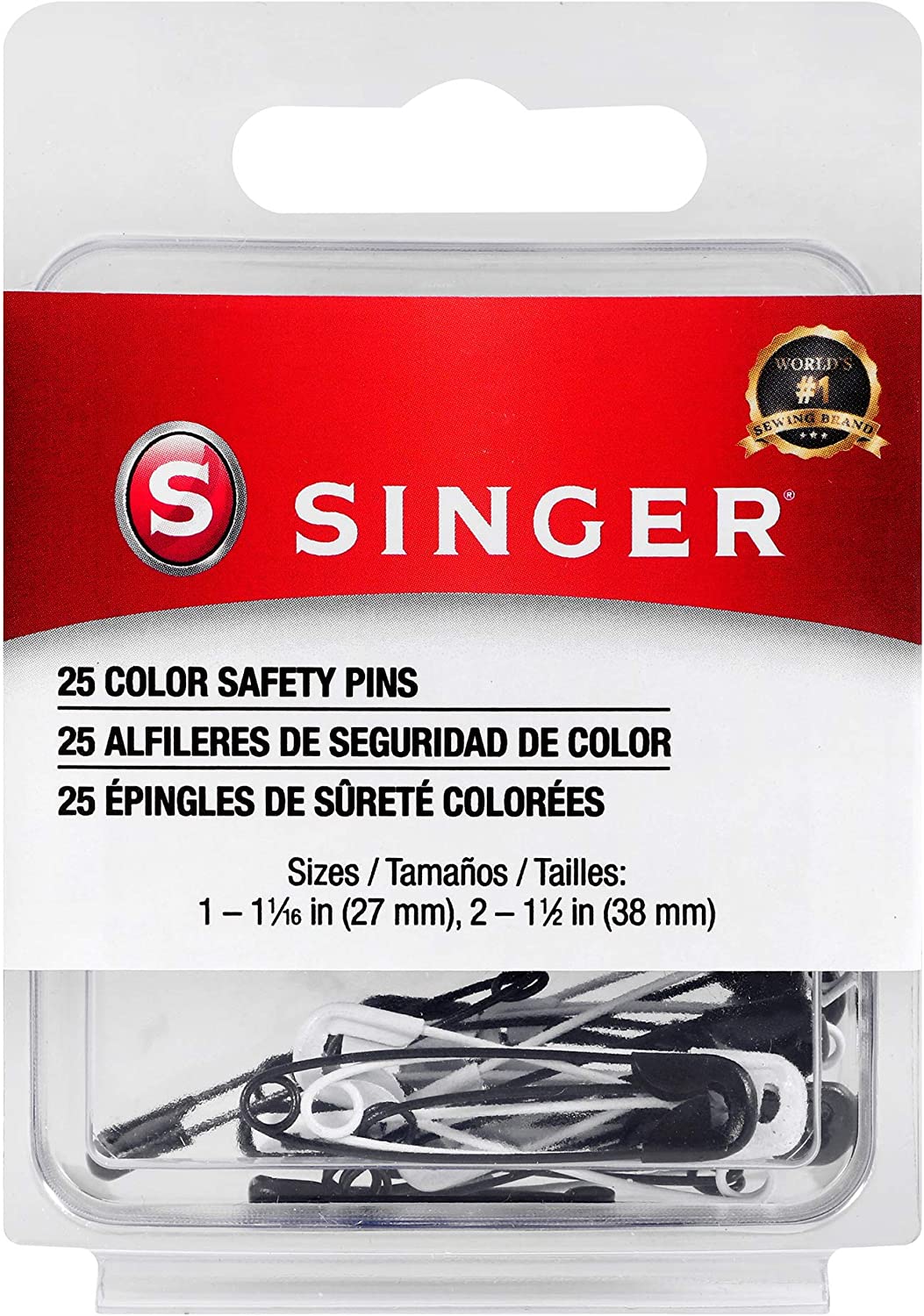 SINGER 00296 Standard Black & White Safety Pins, 25-Pack