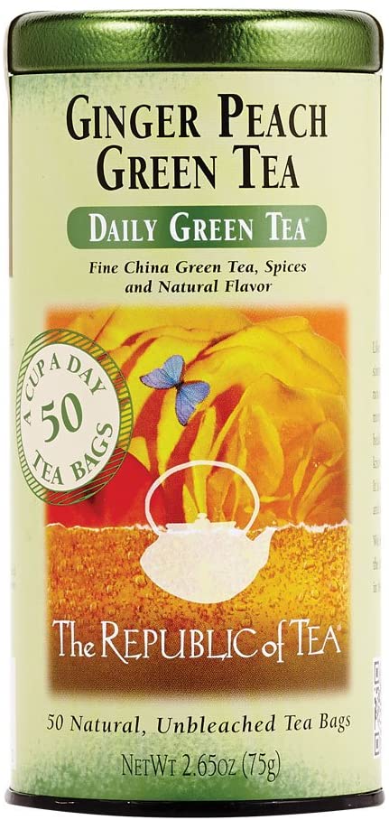 The Republic of Tea Caffeinated Ginger Peach Green Tea, 50-Count
