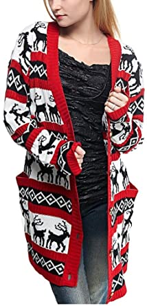 v28 Oversized Reindeer Christmas Cardigan Sweater For Women