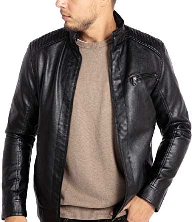 WULFUL Standard Collar Men’s Faux Leather Jacket