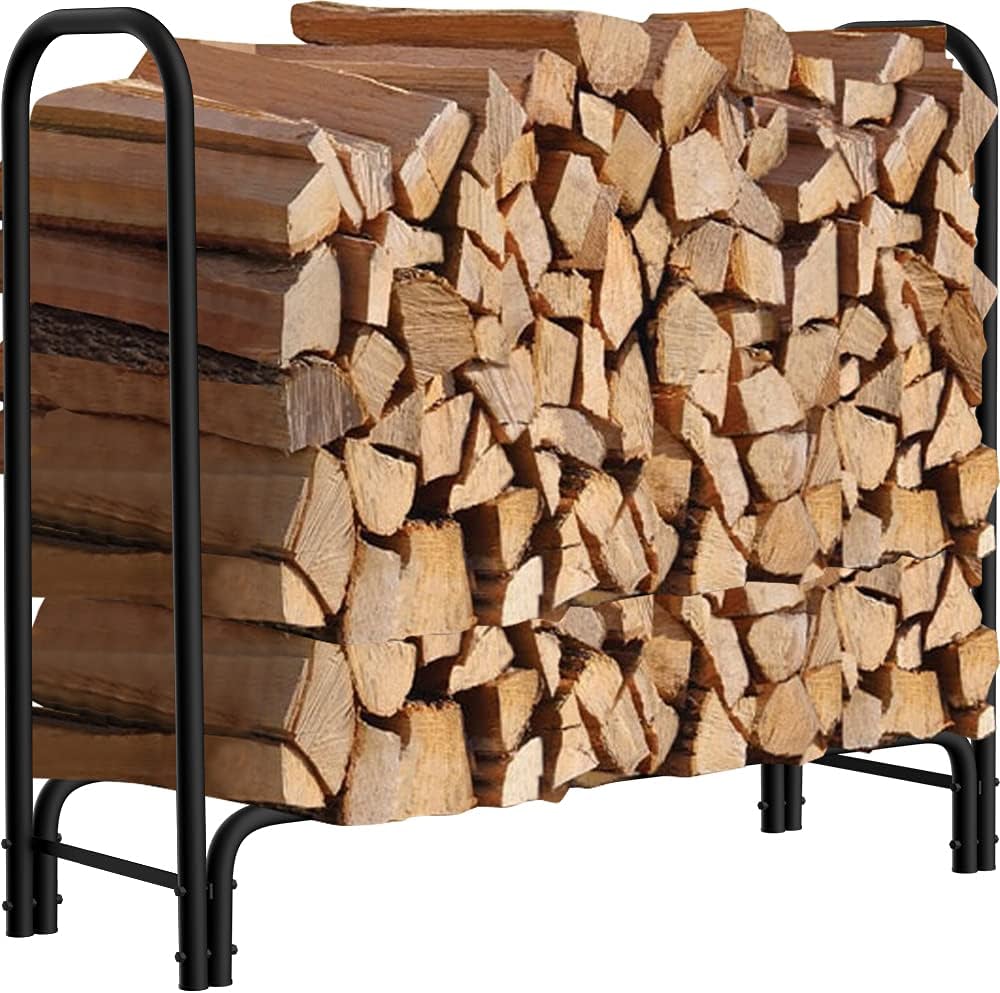 Amagabeli Steel Tubular Outdoor Firewood Rack, 4-Foot