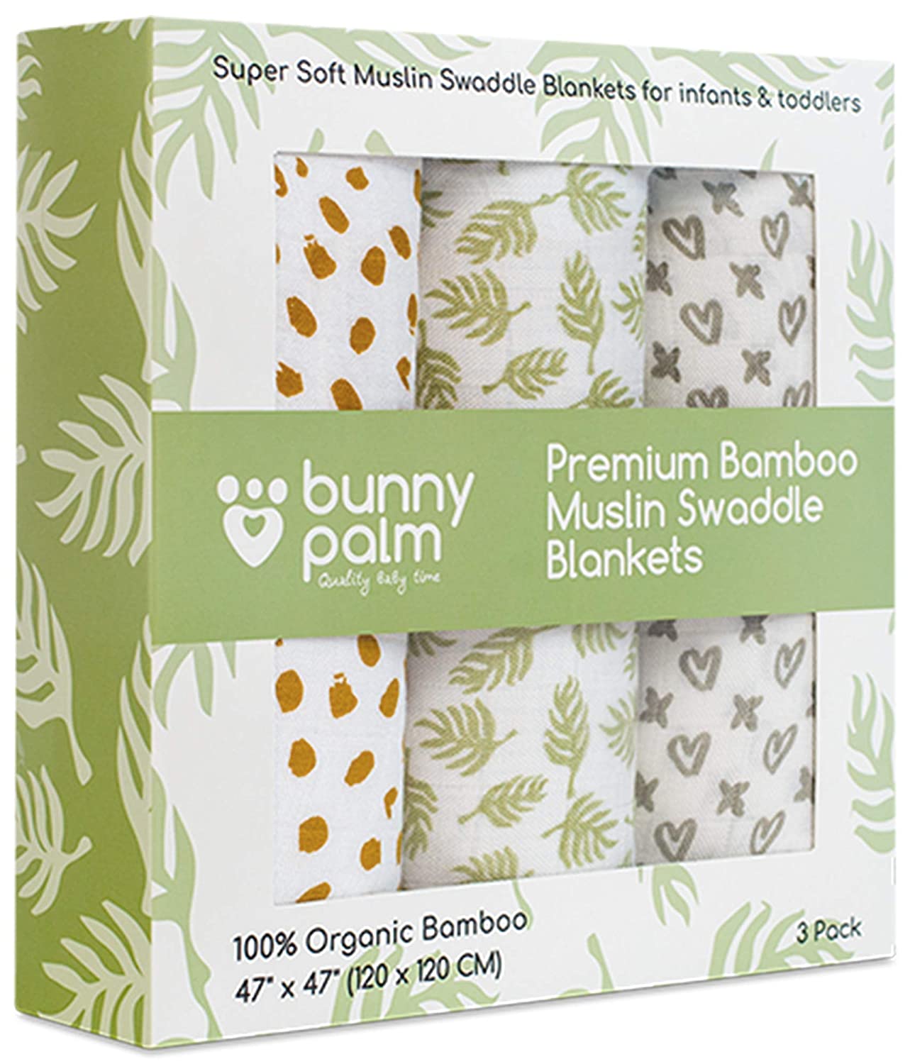 Bunny Palm Bamboo Muslin Swaddle Blanket, 3-Pack