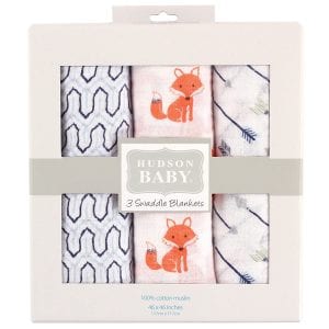 Hudson Baby Breathable Muslin Swaddle Blanket, 3-Pack