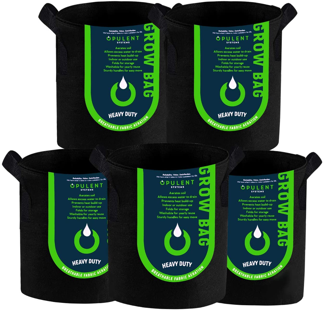 OPULENT SYSTEMS Indoor & Outdoor Washable Grow Bags, 5-Pack